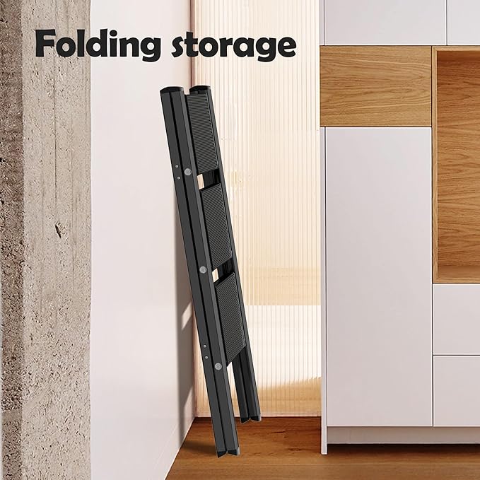 Taranta 3 Step Ladder,Aluminum Lightweight Folding 3 Step Stool with Anti-Slip Wide Pedal,330lbs Capacity Step Ladder for Household,Kitchen,Office - Black