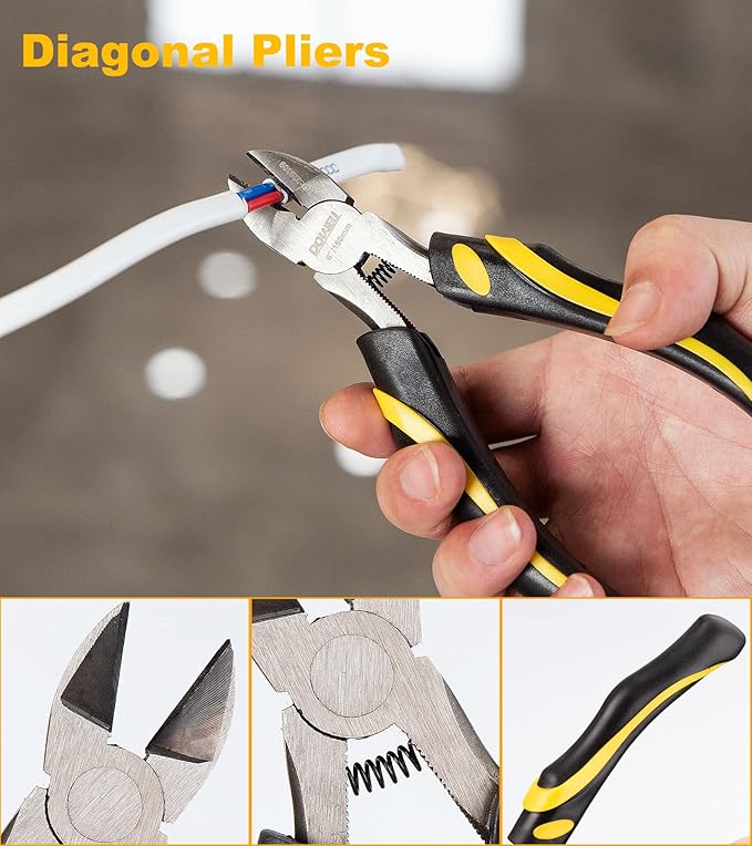 DOWELL Pliers Set: 5-Piece Kit with Groove Joint, Adjustable Wrench, Combination & Long Nose Pliers