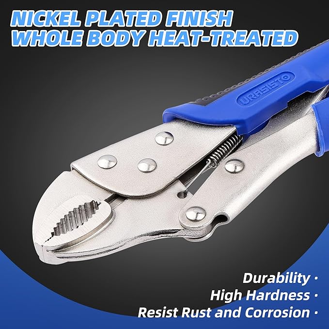 10-Inch Locking Pliers, Premium Alloy Steel Construction, Curved Jaw Locking Pliers with Wire Cutter, Quick Release, Fit for Clamping Twisting Welding