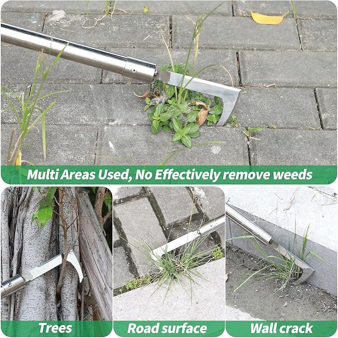 Crack Weeder Tool,2-in-1 Crack Weeder & Moss Remover Brush,33-61 Inch Adjustable Handle,Weed Removal Tool for Weeding Between pavers, Sidewalk, Driveway Crack, Patio Crevice