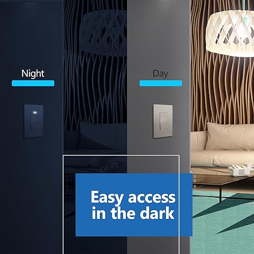 LIDER Minimalist Design Matte Finish Lighted Decorator Switch, Frameless Paddle Light Switch with Locator Light, Grounding Screw, 3-Way or Single Pole, 15A 120V, UL Listed, LS15-3W-NK, Nickel