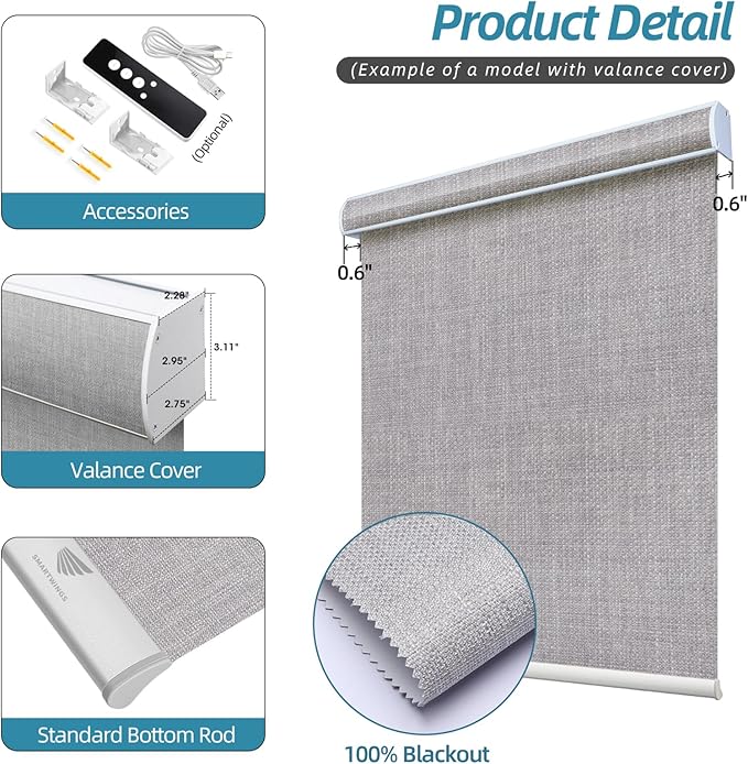 SmartWings Motorized Smart Blinds with Remote, Custom Automatic 100% Blackout Roller Shade Compatible with Alexa/Homekit/Google, Electric Smart Blinds for Indoor Windows, Vigor Pape Grey