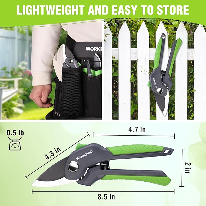 WORKPRO 8.5" Bypass Pruning Shear, Heavy Duty Garden Scissors & Clippers with Labor-Saving Design, Handheld Gardening Shears with Sharp Blade for Branch Trimming and Floral arrangement