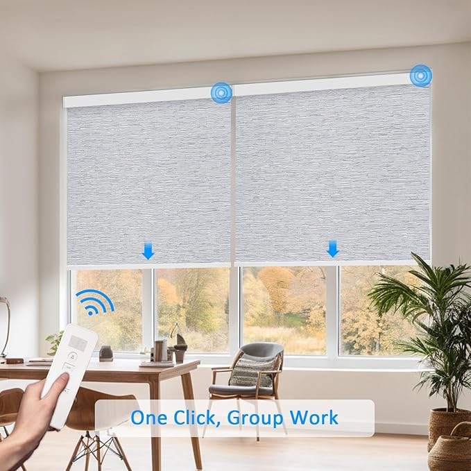 Motorized Blinds with Remote Cordless Automatic Motorized Shades Custom Blinds for Indoor Windows Smart Curtains with Alexa Google Home(Blackout Jacquard Grey,W57 x H72in)