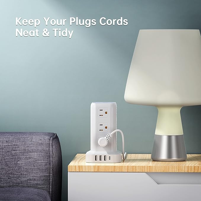 Tower Surge Protector Power Strip with 12 Outlets 4 USB (1 USB C), 6.5Feet Extension Cord with Multiple Outlets, Charging Station, Power Strip Tower, Office Desk Supplies