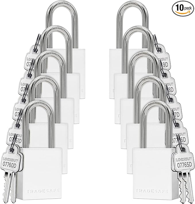 TRADESAFE Lockout Tagout Locks Set - 10 Silver Aluminum Loto Locks, Keyed Different Lock Out Tag Out Padlocks, 2 Keys Per Lockout Padlock, OSHA Compliant