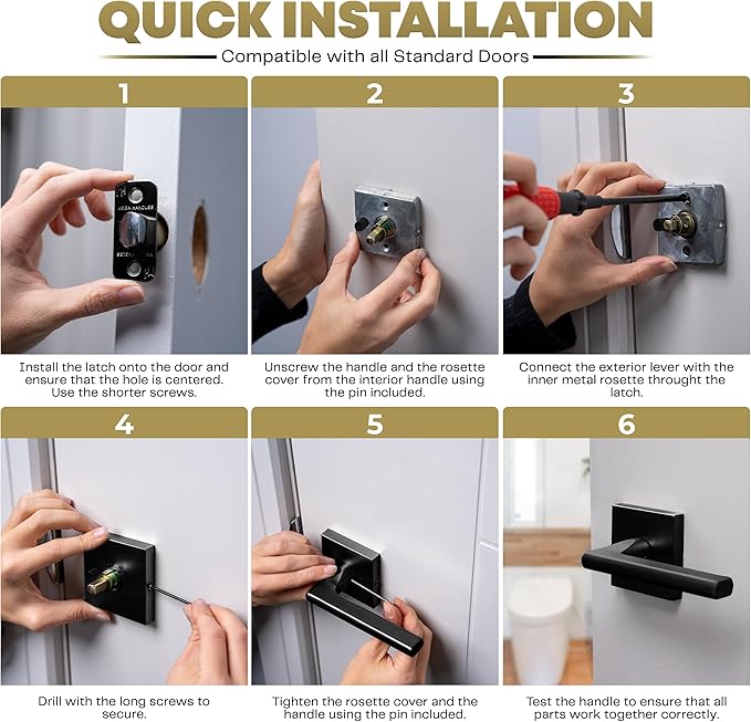 Mega Handles Prime Privacy Lever Door Handle for Hallway, Closet and Bathroom, Keyless Reversible Design Door Levers, Fits All Standard Door Sizes, Covered Screws Included - Matte Black (1 Pack), 5"