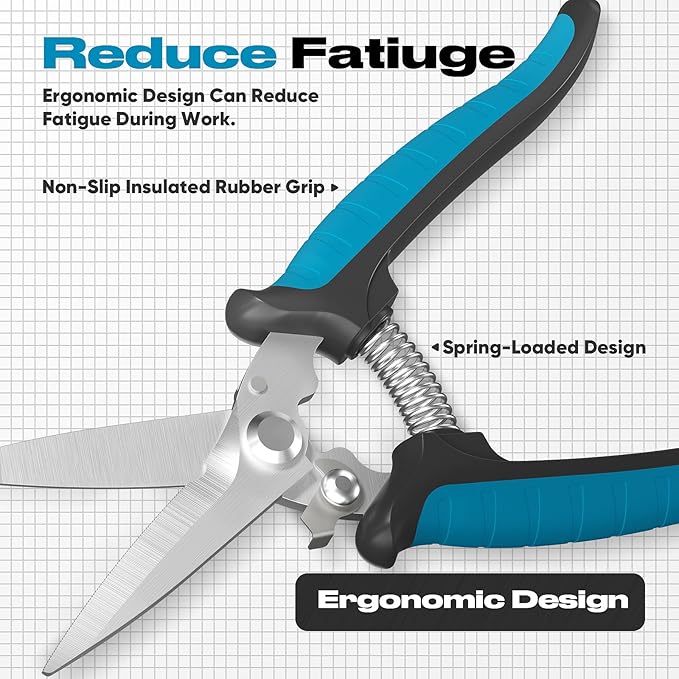 GARTOL 8" Scissors All Purpose Heavy Duty - Razor-sharp Tin Snips for Sheet Metal, Electrical Wires, Insulation, Ropes, Cardboard | Electrician Tools with Cable Notch, Ergonomic Grip | DIY Scissors