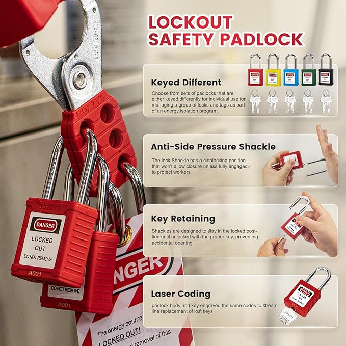 Lockout Tagout Locks 6-Pack|OSHA Purple Loto Locks Keyed Different|2 Keys/Lock for Industrial Machinery & Electrical Panels|Chrome Steel & Laser Coding
