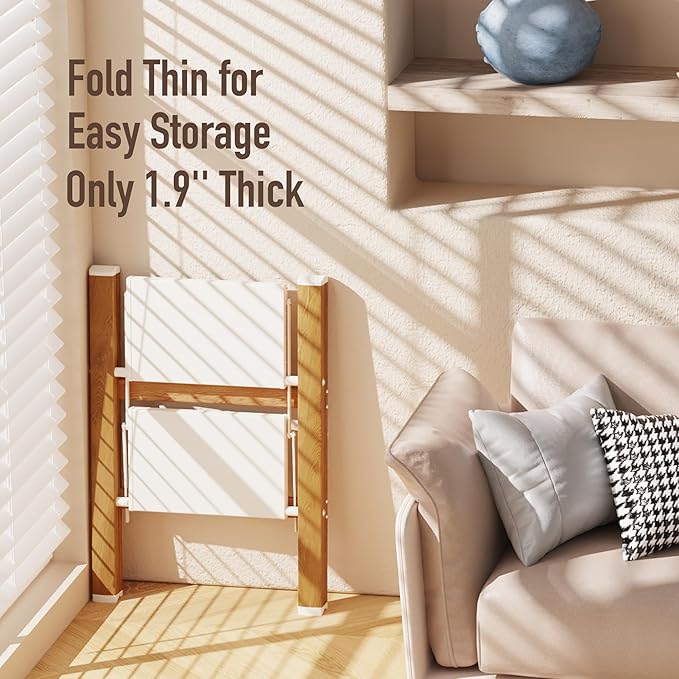 2 Step Lightweight Aluminum Folding Ladder, Portable Step Stool with Anti-Slip Pedals, 330 lbs Capacity for Home, Office, Kitchen(White&Woodgrain)