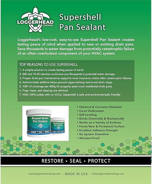 Loggerhead Supershell Drain Pan Sealant - 2 Part Epoxy Kit | Ideal for HVAC and Hot Water Heaters | Chemical and Corrosion Resistant Waterproof Barrier | Permanent Protection (400G Kit - 1 Pack)