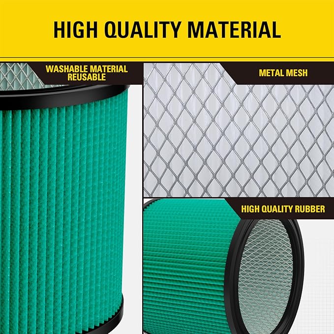 Stanley 08-2566H HEPA Cartridge Filter – Fits Most 5–18 Gallon Wet/Dry Vacuums – High Efficiency, Washable & Reusable Replacement Filter