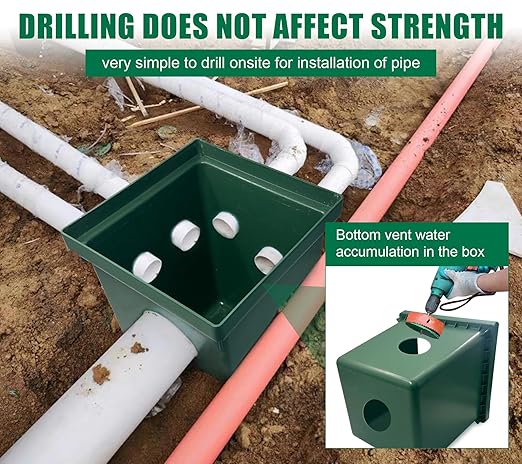 2 Sets 12.5x12.5x14.3in Underground Splice Boxes W/Solid Inspection Cover Deep Enclosure Precast PE Pull Distribution Pit Access Electrical Junction Boxes Drillable Tapered Wiring Cable Box