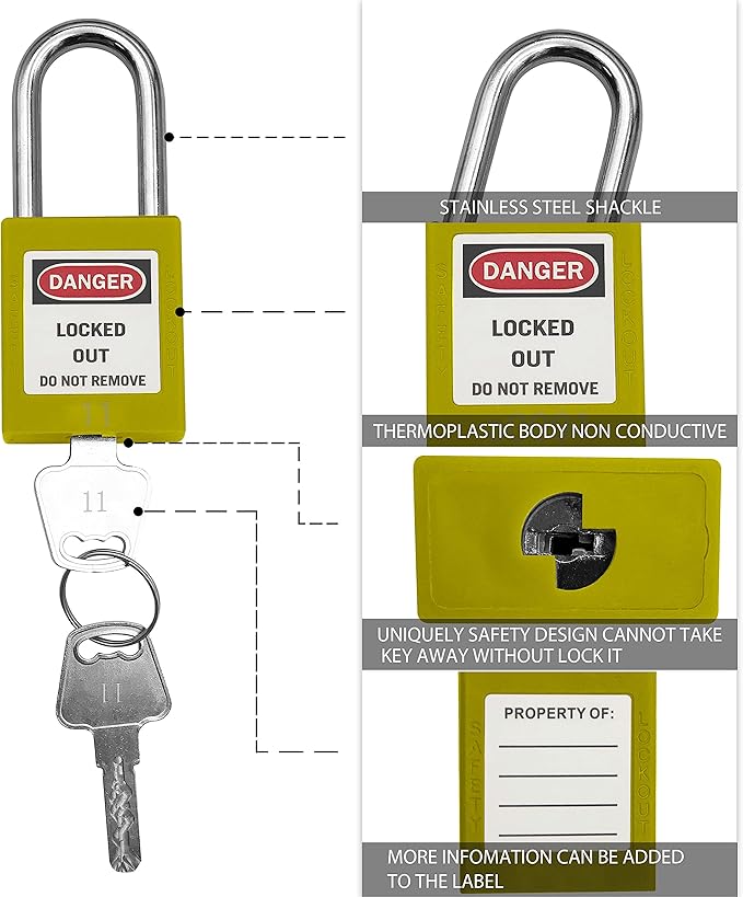 Lockout Tagout Locks, Safety Padlock, Keyed Differently Loto Safety Padlocks for Lock Out Tag Out Kits Station (Yellow 11-20)