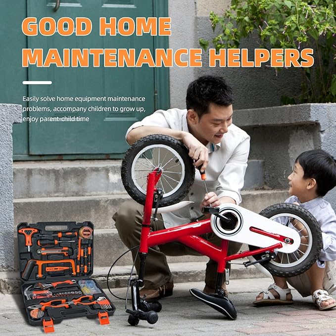 45 Piece Tool Kit Basic Home Repair Tool Set,General Household Tool Kit with Plastic Tool box,Perfect for Outdoor working,Office & College Dorm.Tools mainly include hand saw,wrench,hammer,Screwdriver