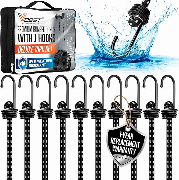 Heavy Duty Bungee Cords with Hooks - 10 Piece 18 Inch Bungie Cords Set