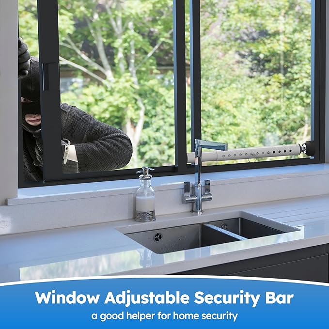 WooFog(Short)Security Bars for Sliding/Vertical Window, Adjustable Window Jammer Bars Security Inside,(Small)Window Guards for Home Security, 11" to 18" Anti Theft Window Safety Lock Bar -White 4 Pcs