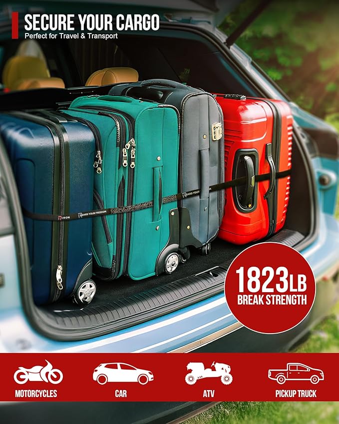 Ratchet Straps (4 PK) 15 Feet (1,823lb Break Strength) Heavy Duty Tie Down Strap with S Hook Black for Packing Motorcycle Truck Cargo