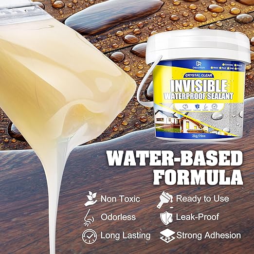 Transparent Waterproof Coating, 70oz Clear Waterproof Sealant - Concrete Crack Sealant for Roofs, Walls, Wood & Terraces - Indoor/Outdoor Flexible Water-Based UV-Resistant Crack-Proof Protection