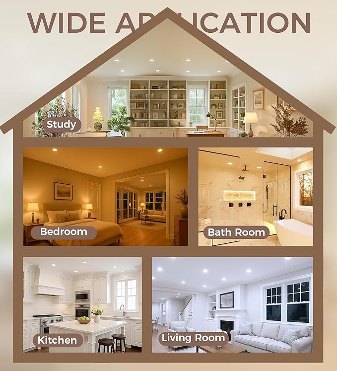 CLOUDY BAY 6 Pack 6 Inch 5CCT Ultra-Thin LED Recessed Ceiling Light with Junction Box,2700K/3000K/3500K/4000K/5000K Selectable,15W Dimmable Canless Downlight,1000LM High Brightness