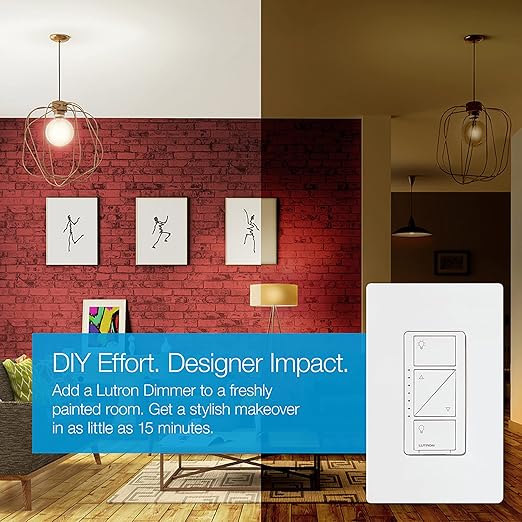 Lutron Caseta Original Smart Dimmer Switch (Lutron Smart Hub Required), for LED Lights, 150 Watt, Single-Pole/3-Way, No Neutral Required, PD-6WCL-WH, White, 5 Pack