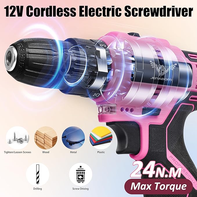 Pink Tool Set - 12V Cordless Drill Kit, 151 Piece Box With Hand Drill, Home Tool Kits for Men & Women, Perfect for Homeowner, Diyer, Handyman