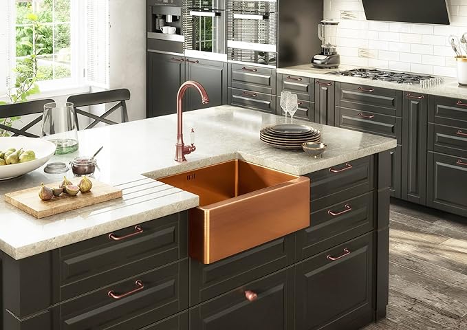 Goo-Ki 6 Pack Antique Copper Cabinet Pull Dark Copper Drawer Handles, 7.56 inch(192mm) c-c Solid Vintage Copper Bar Pulls Red Bronze Kitchen Hardware for Dresser Wardrobe Cupboard, 9338AC-192