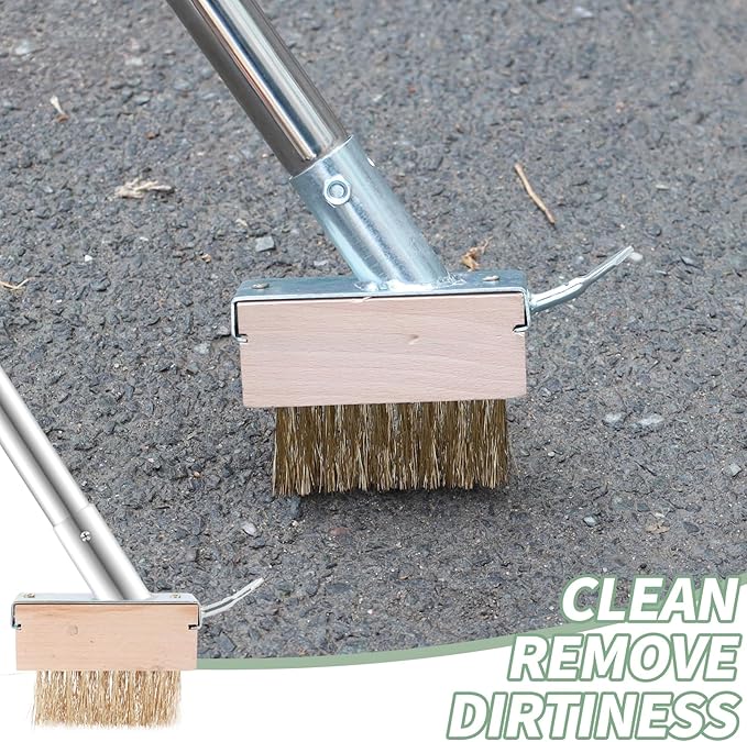 Crack Weeder Tool,2-in-1 Crack Weeder & Moss Remover Brush,33-61 Inch Adjustable Handle,Weed Removal Tool for Weeding Between pavers, Sidewalk, Driveway Crack, Patio Crevice