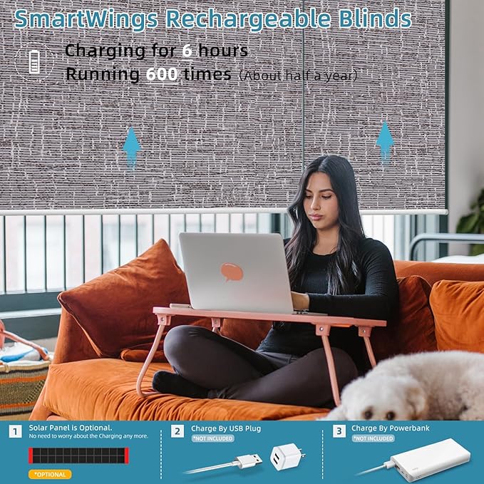 SmartWings Motorized Smart Blinds with Remote, Custom Automatic 100% Blackout Roller Shade Compatible with Alexa/Homekit/Google, Electric Smart Blinds for Indoor Windows, Safari Midnight