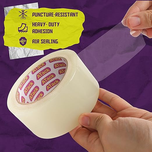 ATack Transparent Window Weather Sealing Tape, 2-Inch x 30 Yards, Clear Window Draft Isolation Sealing Film Tape- No Residue, Surface-Safe, Wood-Safe, Removes Cleanly