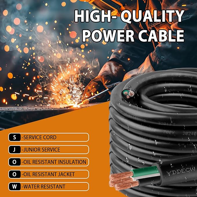 150ft 16/3 16 AWG Portable Power Cable (3 Conductor) - SJOOW 300V 16 Gauge Electric Wire for Motor Leads, Portable Lights, Battery Chargers and Machinery - 3 Conductor - 150 Feet Electrical Cord