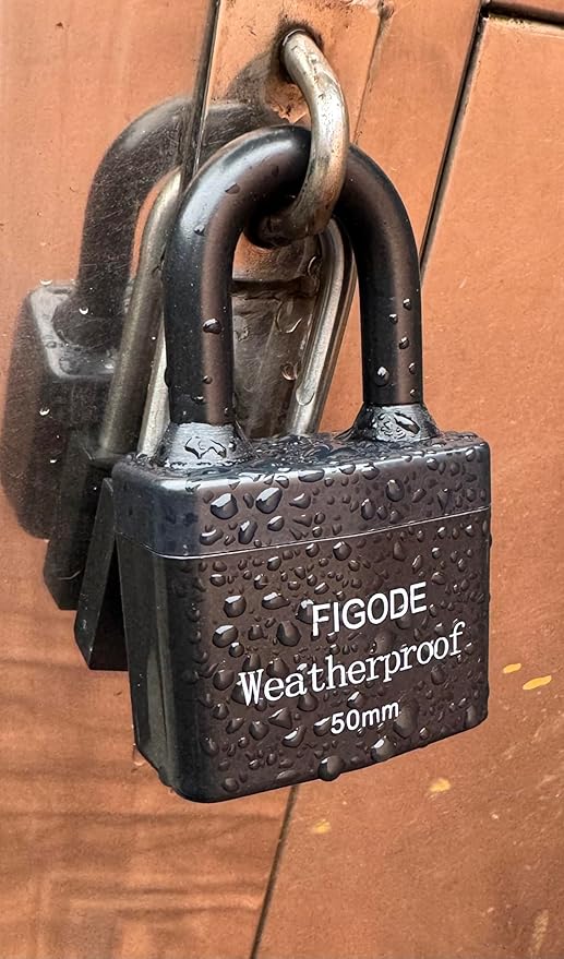 FIGODE® Outdoor Waterproof Padlocks, Covered Heavy Duty Laminated Steel Locks, Large Sturdy Locks, 2.2 in. Wide, 4 Locks Same Key, Standard Shackle