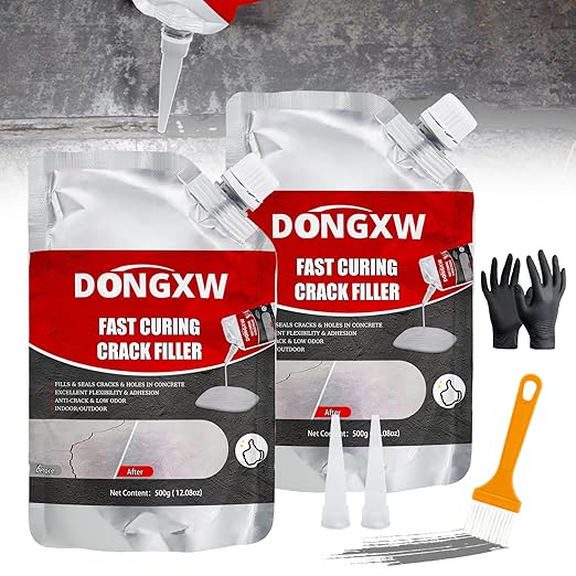 Concrete Crack Filler and Sealant 2Pcs, Quick Drying Cement Crack Filler Waterproof Repair Sealant, Weather Resistant Concrete Sealer Outdoor Caulking Glue for Cement-Based Materials, Gray