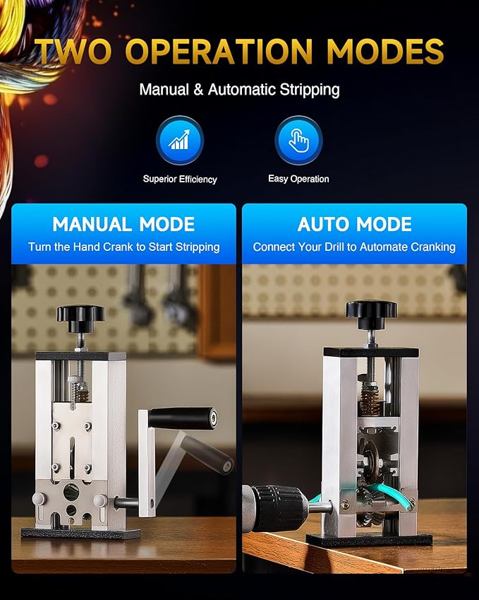 CREWORKS Manual Wire Stripper Machine, 0.06"-0.98" Wire Stripping Machine, Wire Stripping Tool for 1.5-25 mm Scrap Wire Leftover Cable, Copper Wire Stripper with 2 Feed Hole Plates for Power Drill