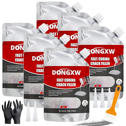 Concrete Crack Filler and Sealant Self-Leveling, 6Pcs High Elasticity Cement Crack Repair, Waterproof Concrete Caulking Glue for Driveways, Gray Caulking Adhesive Repair