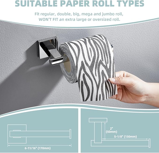 Suyar Bathroom Accessories Set Polished Chrome, SUS 304 Stainless Steel Bathroom Hardware Set 4 Pieces, Include Robe Hook, Toilet Paper Holder, Hand Towel Holder, Towel Bar, Wall Mounted