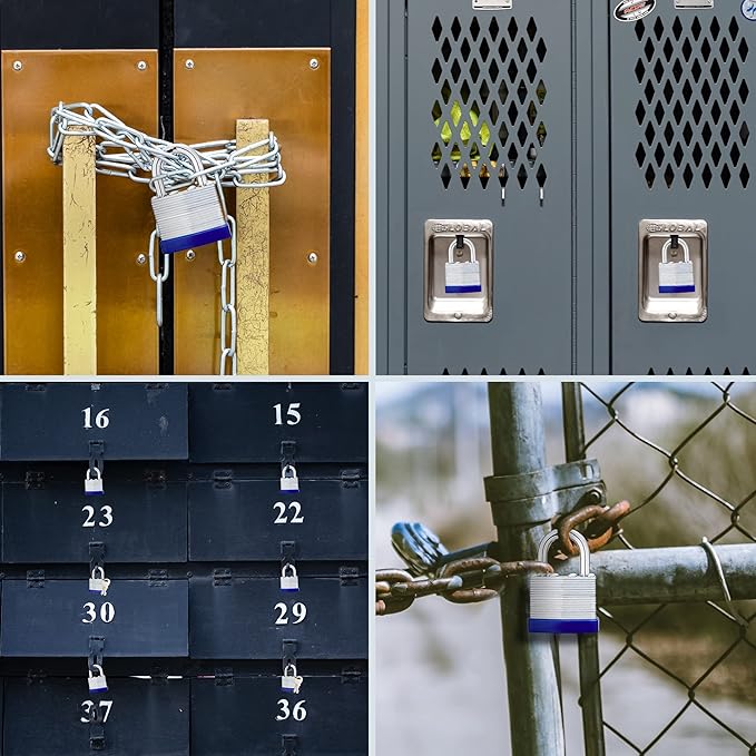 Lock Outdoor Padlocks, Laminated keyed Padlock, 1-9/16 in Wide Body, Padlock Set with Keys (60Pack)