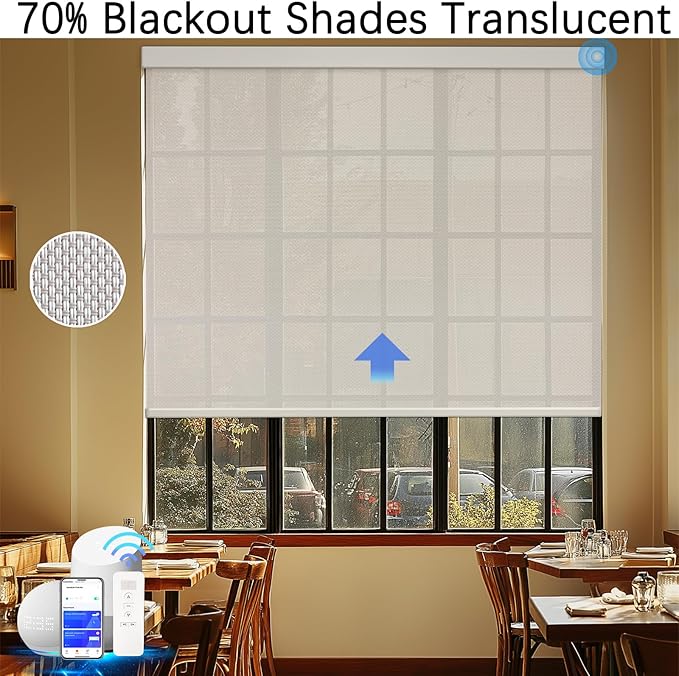 Motorized Blinds with Remote Cordless Automatic Motorized Shades Custom Blinds for Windows Smart Curtains Compatible with Alexa Google Home(Solar Beige,W55 x H72in)