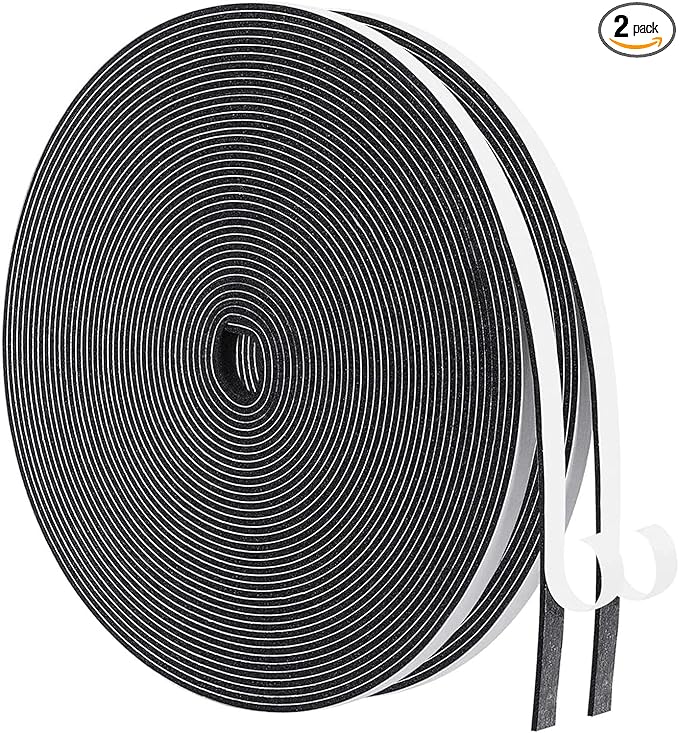 MAGZO Weather Stripping Door Seal,1/4 Inch Wide X 1/16 Inch Thick Adhesive Foam Tape Soundproof Weatherstripping for Windows, 2 Rolls Total 65FT Black