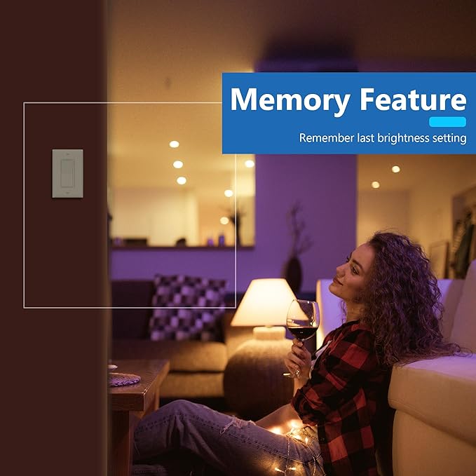 LIDER Dimmer Paddle Switch for Dimmable 300W LED/CFL Lights, 1-Pole or 3-Way, 120 V, Modern Upgrade, UL Listed, Wall Plate Included, Light Almond