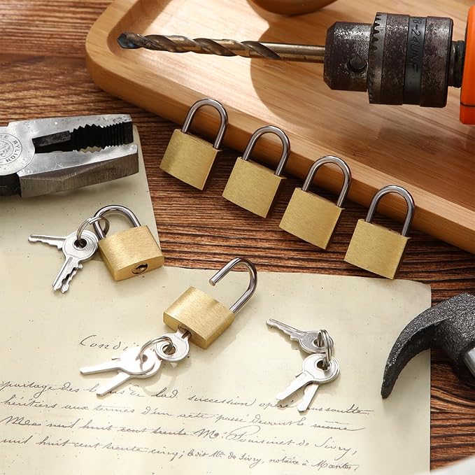 24 Pcs Solid Brass Keyed Padlock, Small Yellow Gym Lock, Strong Padlock with Same Key for Luggage Toolbox (20mm)