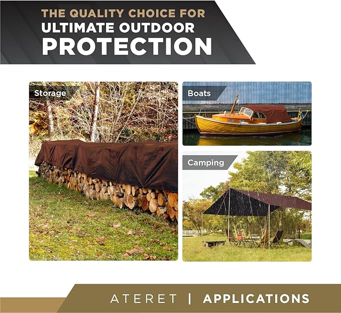 ATERET 5' x 7' Super Heavy Duty 16 Mil Brown Poly Tarp Cover - UV Resistant, Thick Waterproof, Rip and Tear Proof Tarpaulin with Grommets and Reinforced Edges