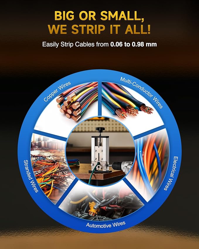 CREWORKS Manual Wire Stripper Machine, 0.06"-0.98" Wire Stripping Machine, Wire Stripping Tool for 1.5-25 mm Scrap Wire Leftover Cable, Copper Wire Stripper with 2 Feed Hole Plates for Power Drill