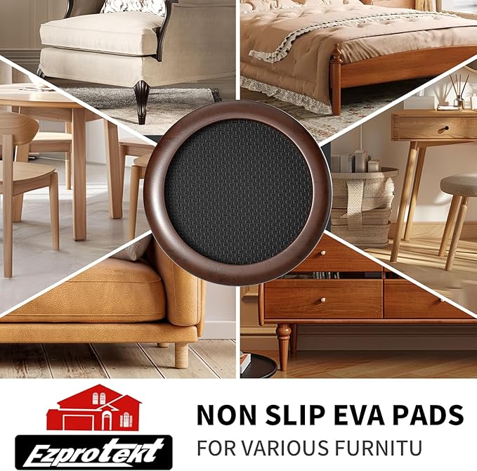 Ezprotekt 2.5 inch Non Slip Round Wood Furniture Pads for Hardwood Floors, 4 Pcs Anti Slip Furniture Coaster for Chair Sofa Bed Couch, Furniture Cups with Anti-Slide EVA Anti-Scratch (Dark Brown)