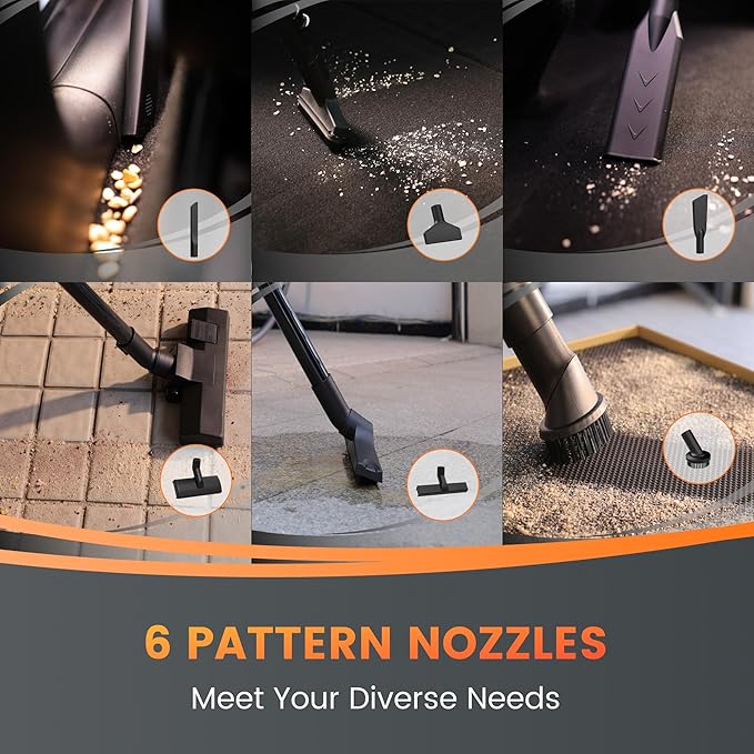 Giraffe Tools Grandstorm Retractable Vacuum Cleaner with 30 FT+ 1 FT Hose Wall Mounted, Wet Dry Vacuum Cleaner with 6 Nozzles for Car Detailing Normal Version, Grey (No Remote Control Funtion)