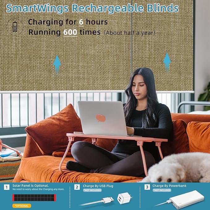 SmartWings Motorized Smart Blinds with Remote, Custom Automatic 100% Blackout Roller Shade Compatible with Alexa/Homekit/Google, Electric Smart Blinds for Indoor Windows, Vigor Wheat