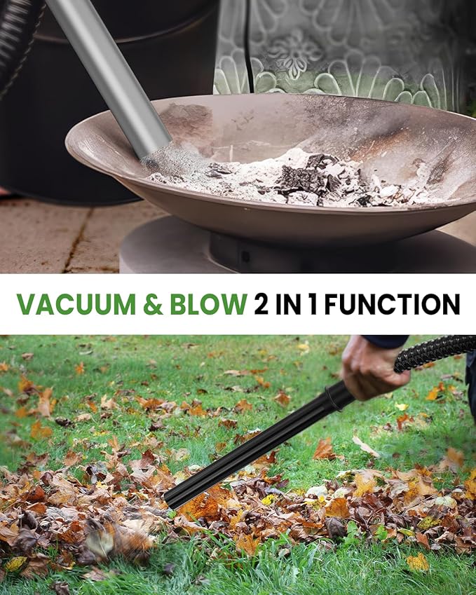 Ash Vacuum Cleaner 5.2 Gallon with 1200w Suction Power&Wheeled Base, Ash Vacuum for Pellet Stoves, Fireplaces, Grill, Wood Stove, Fire Pits,Green