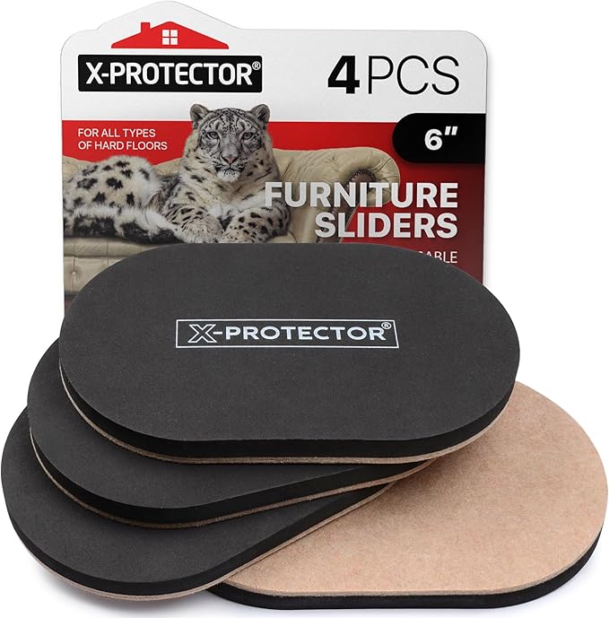 X-Protector Felt Furniture Sliders Hardwood Floors - 4 PCS 6" x 3 1/2" Furniture Sliders - Heavy Duty Felt Sliders Hard Surfaces β Move Your Furniture Easily & Safely!
