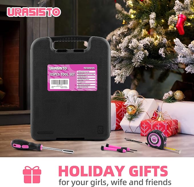 125 PCS Pink Household Tool Set, Pink Ladies Basic House DIY Toolkit Set for Home Garage Office College Dormitory Use, Hand Tool Kits for Women