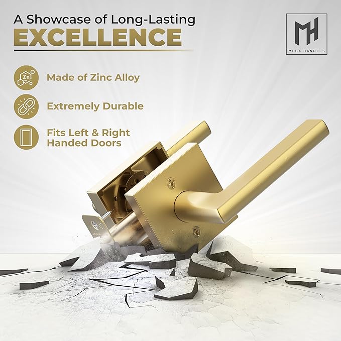 Mega Handles Prime Passage Lever Door Handle for Closet or French Doors, Single Side Door Levers, Fits All Standard Door Sizes, Exposed Screws Included - Satin Brass (1 Pack) 4.29"